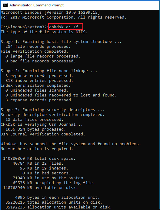 run chkdsk to solve the problem