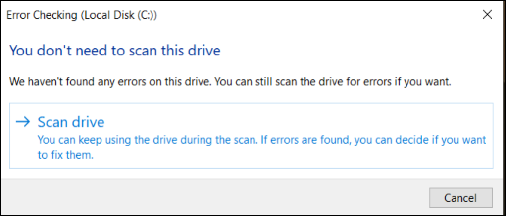 scan the disk for errors