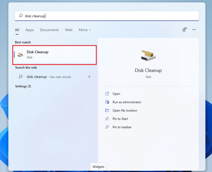 open disk clen up in Windows 11