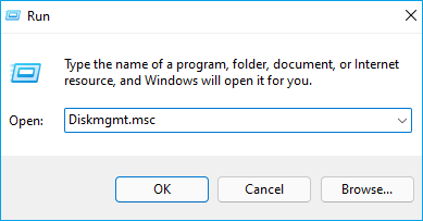 Type diskmgmt in Run box