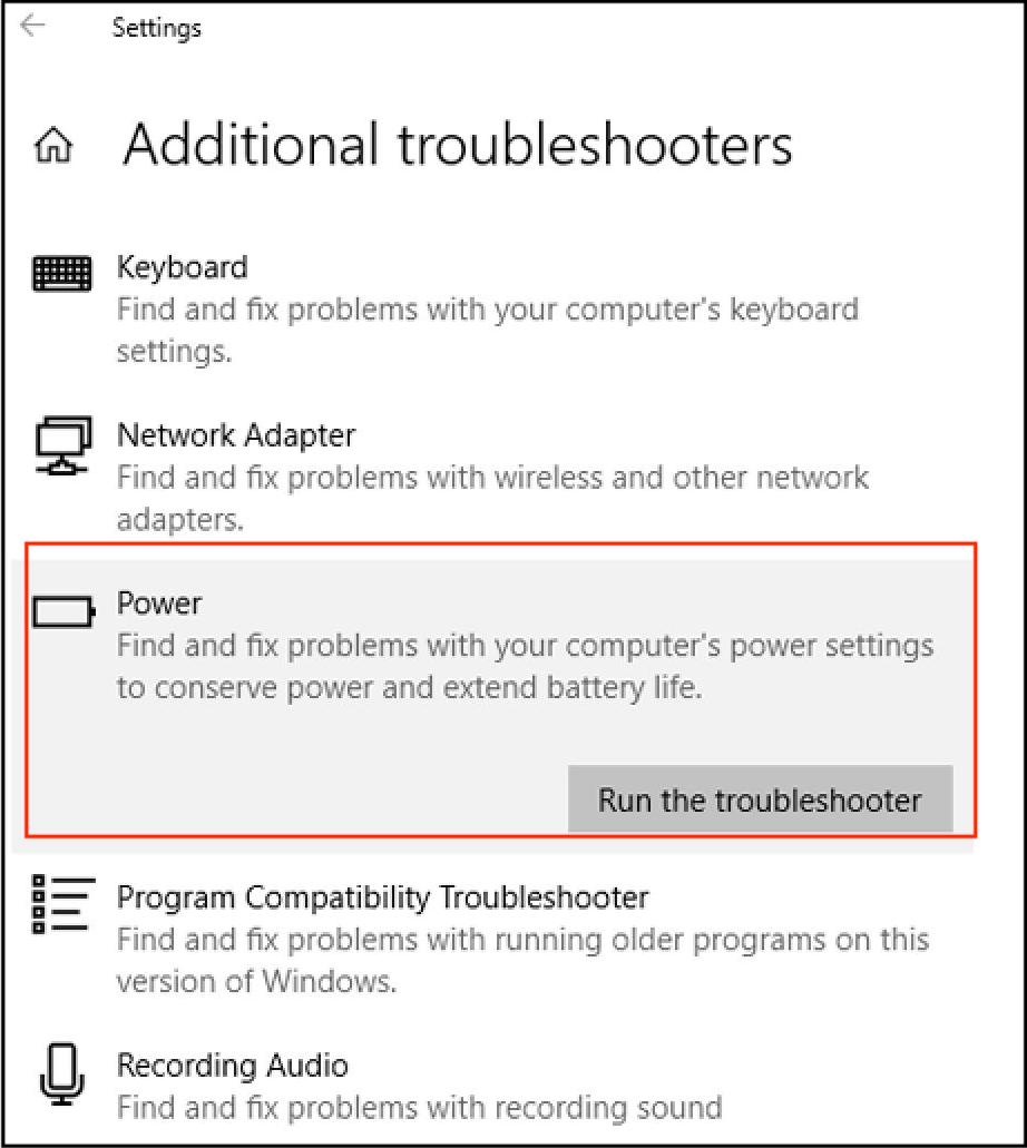 run power troubleshooter