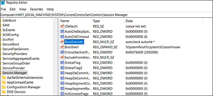 stop chkdsk on startup using registry editor