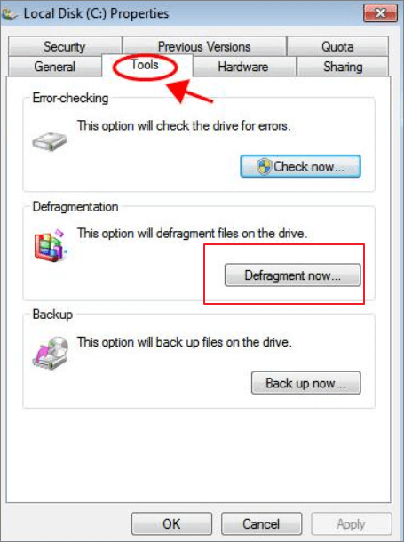 run windows 7 disk defragment