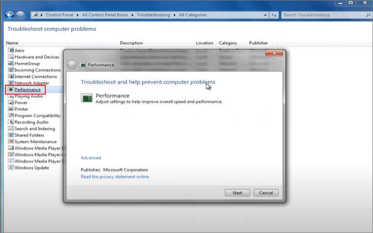 run windows 7 performance trouble shooter - 2