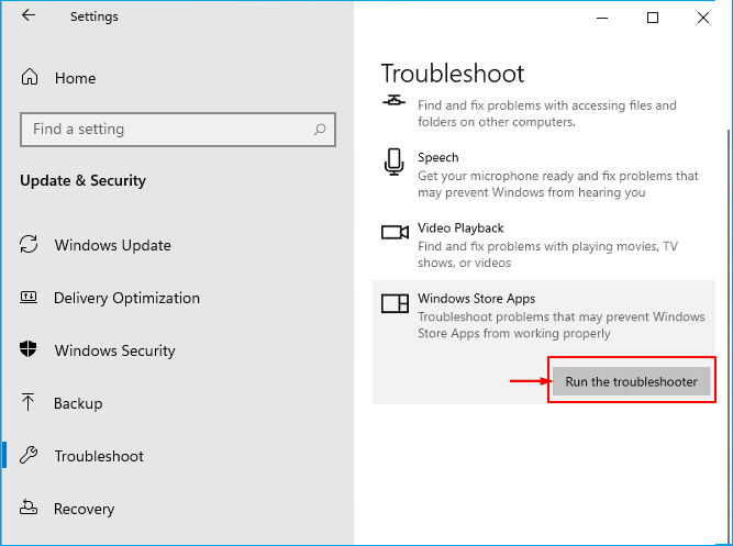 Run Windows Store troubleshooter