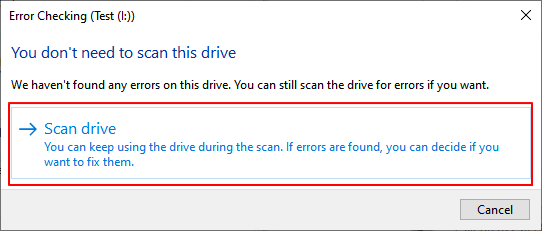 Scan and fix USB drive error