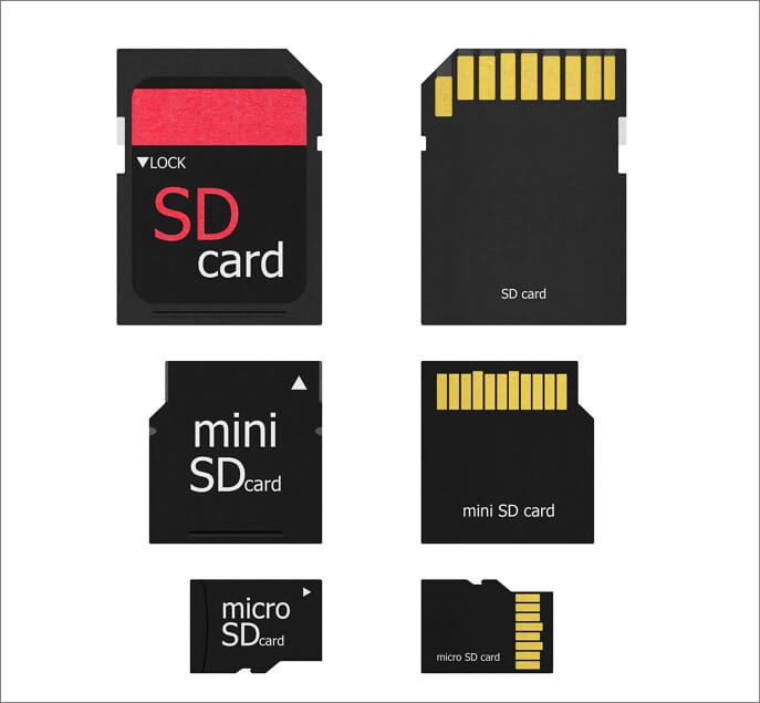 sd card, mini sd card, micro sd card