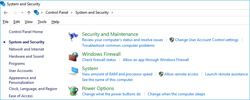 open system and maintenance in windows 10
