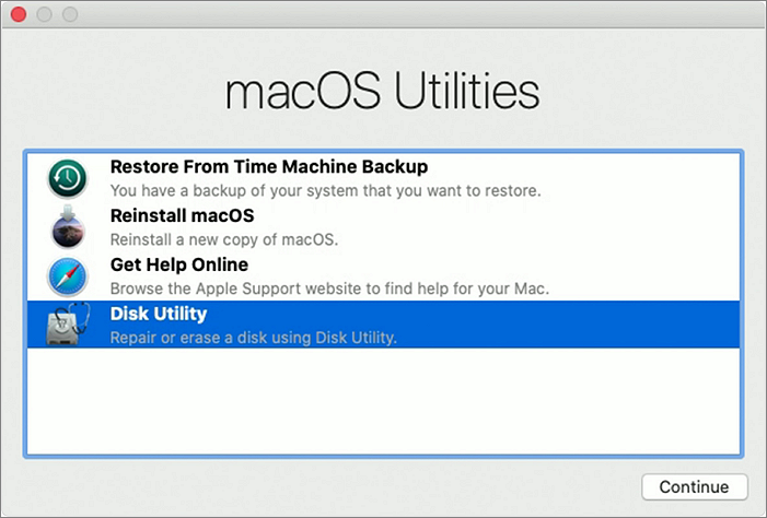 select disk utility in recovery mode
