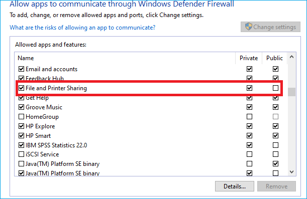 select file and printer sharing