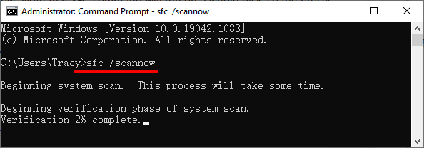 Image of running SFC disk repair tool