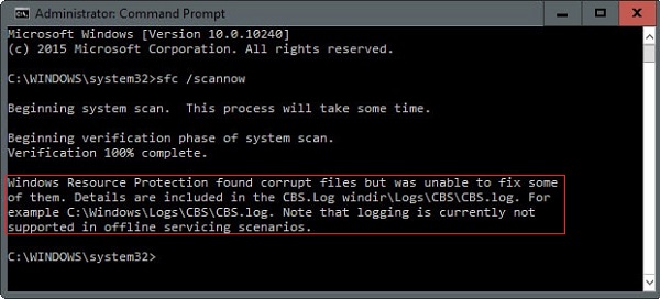 sfc/scannow found corrupt files but was unable to fix some of them