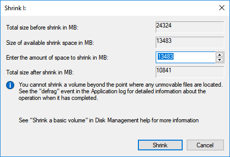 resize partition without losing data - shrink volume