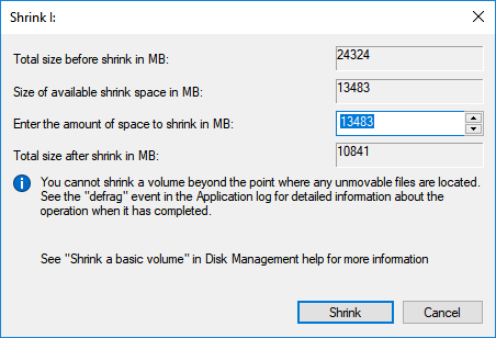 shrink disk volume