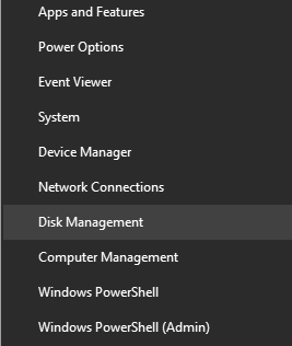 select disk management from start menu