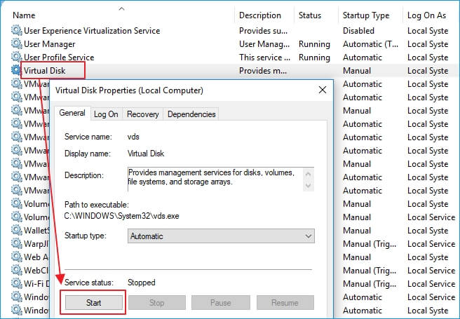 Start Virtual Disk Service