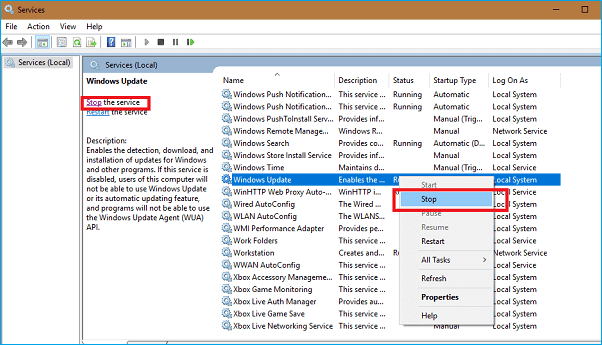 stop windows update service