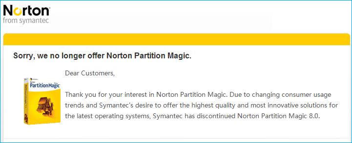 Symantec announces to end support of Partition Magic