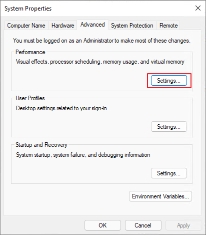 System Properties-Advanced-Settings