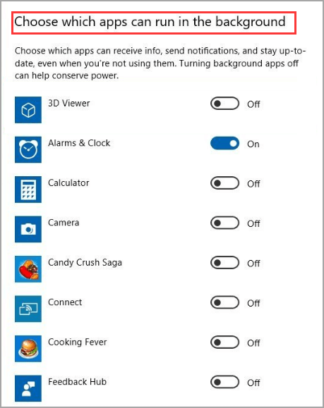 turn off one background app - Windows 10