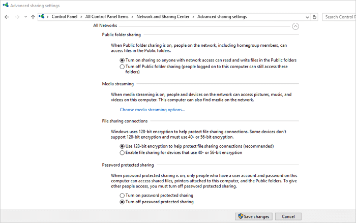 fix Windows 10 file sharing not working - turn password protection off -2