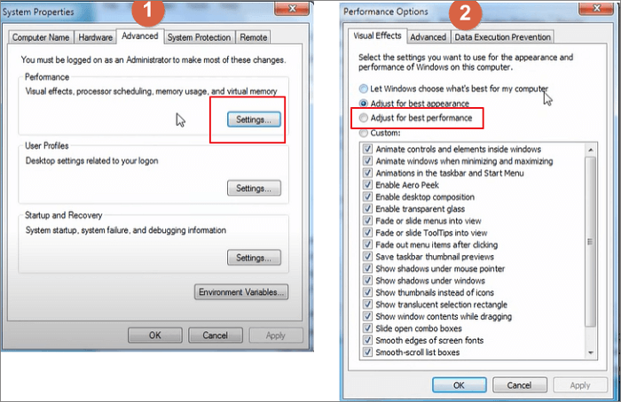 turn off windows 7 visual effects to make win 7 faster