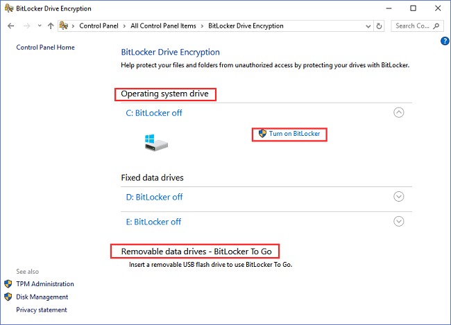turn on BitLocker