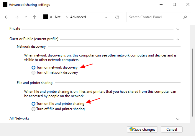 Enable network discovery