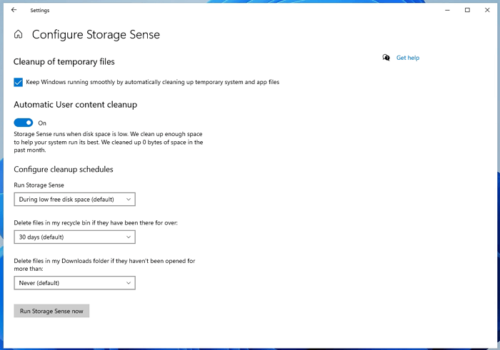 run storage sense to free up windows 11 space