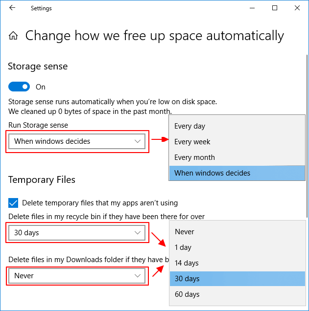 Set Windows Sense to automatically delete useless files from Windows PC.