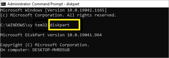 Enter diskpart command in CMD