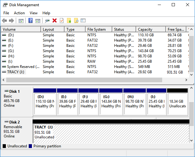 Unallocated space