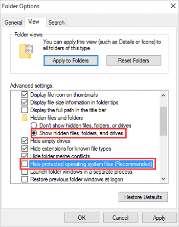 show hidden files