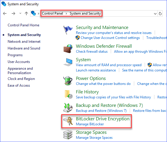 click on bitlocker drive encryption