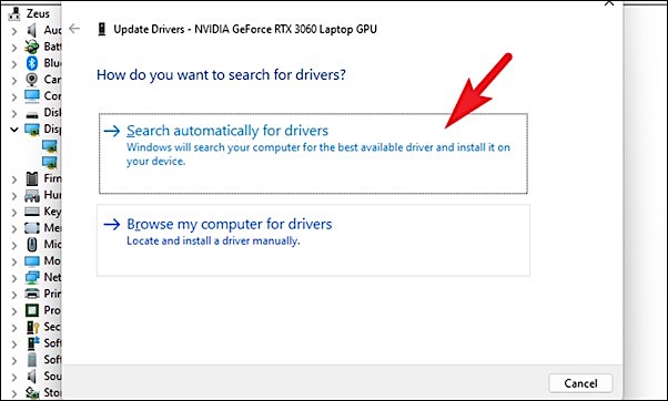 click on search automatically for drivers