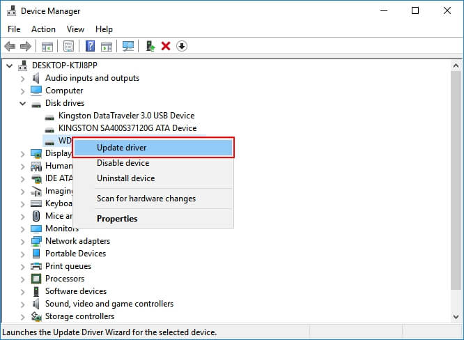 update driver to fix external hard disk not detected
