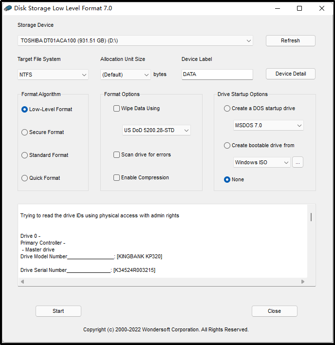 disk storage low level format 7.0