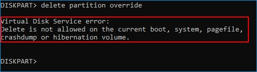 Virtual Disk Service Error: Delete is not allowed