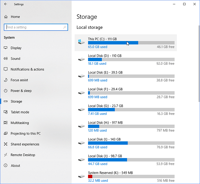 view your SSD storage