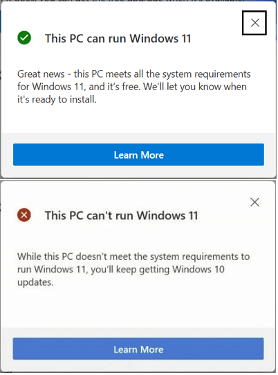 Windows 11 compatibility check result