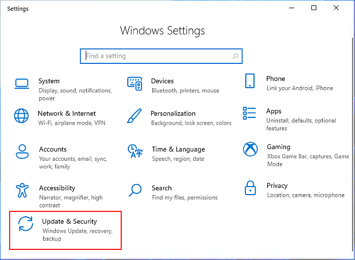 Open Windows update security settings