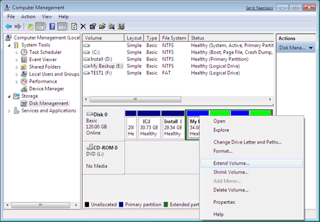 Extend Windows Server 2008 partition