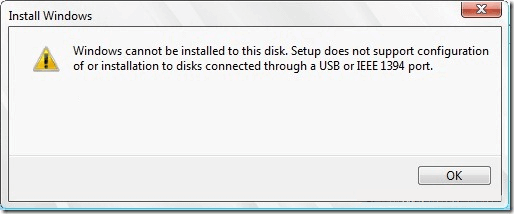 Windows cannot install on USB error
