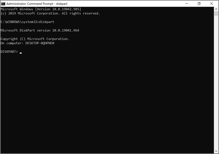 command prompt type diskpart