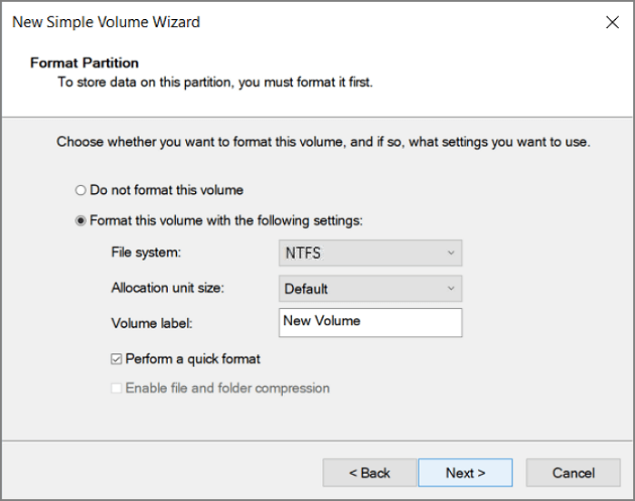 Windows disk management new simple volume wizard