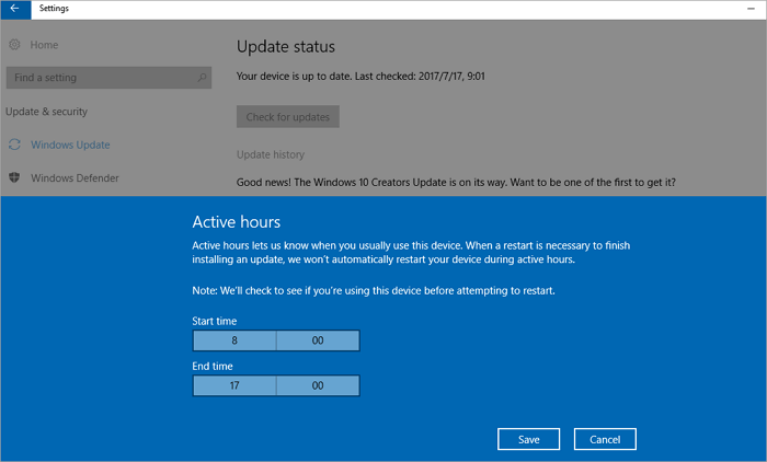 set active hours in Windows 10 to fix slow Windows 10 update