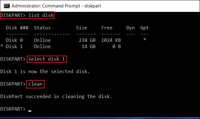 how to wipe a usb drive using Diskpart
