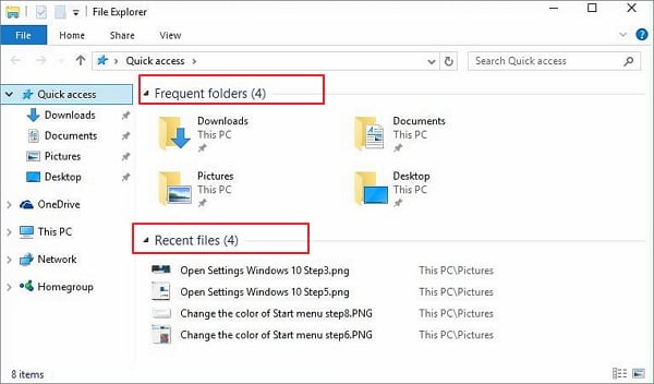 windows 10 quick access files and folders