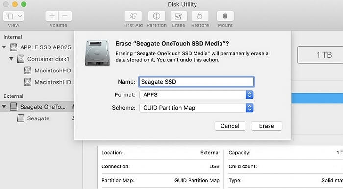 Format backup drive to APFS