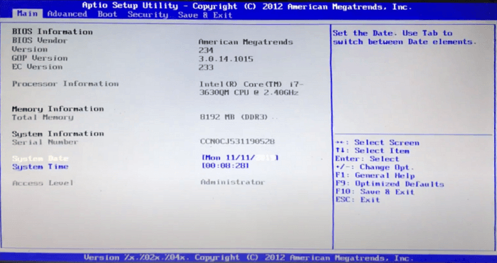 Image of Aptio Setup Utility